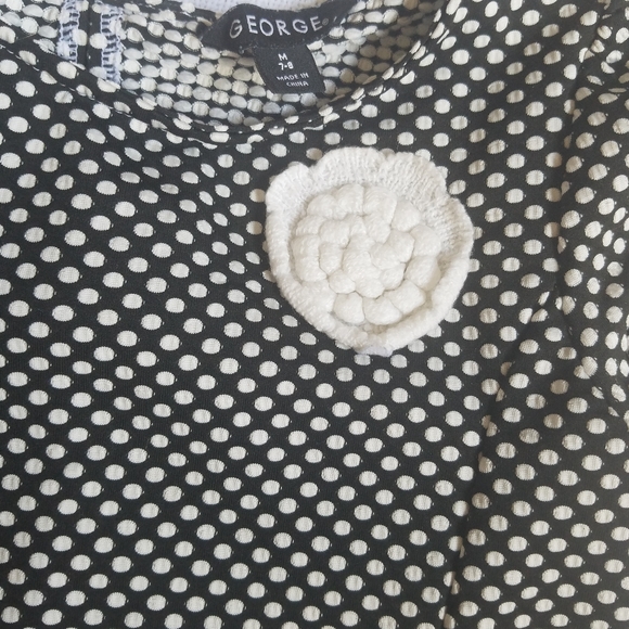 George Polka Dot Short Sleeve Dress Black and White Girls Size Medium (7-8) - Picture 3 of 4